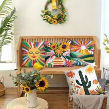 4 Stücke, Outdoor Segeltuch wasserdichte Kissenbezüge, tropischer Wüsten Sonnen Fluss Muster Kissenbezüge, geeignet für Hof Dekoration Sofa Relaxsessel Schaukelliege Kissen Bezüge, ohne Füllung.