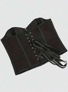 Nuevo top corset de encaje en negro mate con cordones, moldeador de cintura delgada, blusa corta para fiesta