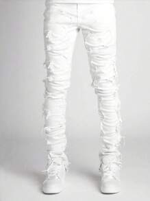 Men's Fashionable Street Style Layered Fringe Hem Jeans