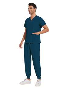 Operating Room Scrubs Uniforms Hospital Doctor Working Clothes Dental Clinic Nurse Surgery Suit Pet Grooming Veterinary Workwear - Dark Wash - View 3