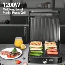 Panini Press Grill Indoor Sandwich Maker With Temperature Setting, 4 Slice Large Non-Stick Versatile Grill, Opens 180 Degrees To Fit Any Type Or Size Of Food, Removable Drip Tray, 1200 W Crepe-CBETCL - 預設 - 查看 4