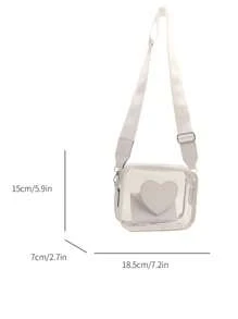 New Summer Transparent Girl Bag With Wide Strap, Heart Design Cross-Body Bag, Small Square Shoulder Bag, Personalized Phone Pouch - White - View 10