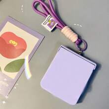 Minimalist Cute Purple Phone Case With Wrist Strap, Compatible With Samsung Galaxy Z Flip 5, Z Flip 6, Shock-Resistant Back Cover, Waterproof, Anti-Fall, Anti-Scratch - Purple - View 9