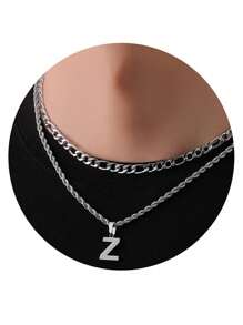2pcs/Set Women's Minimalist Vintage A-Z Letter Pendant Necklace, Stainless Steel Material Waterproof Non-Fading, Suitable For Daily Wear And Holiday Parties - Multicolor - View 20