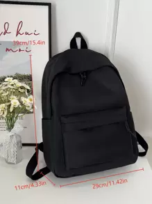 1个黑色时尚纯色大容量背包，带笔记本电脑隔层，返校季