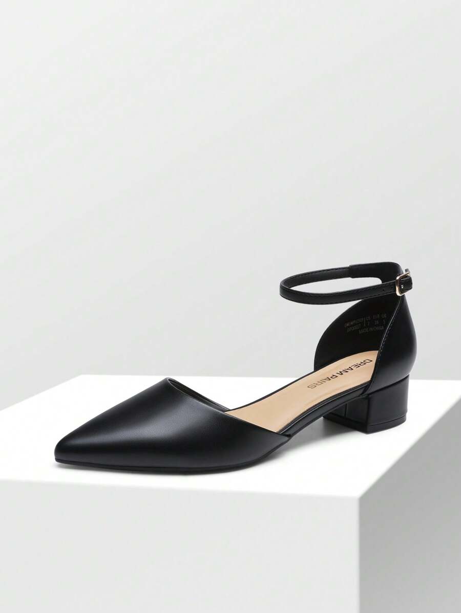 Women's Ankle Strap Low Heel Pumps Dress Shoes Pointed Toe Closed Toe Comfortable Casual D'Orsay Flats - 黑色-PU - 查看 1