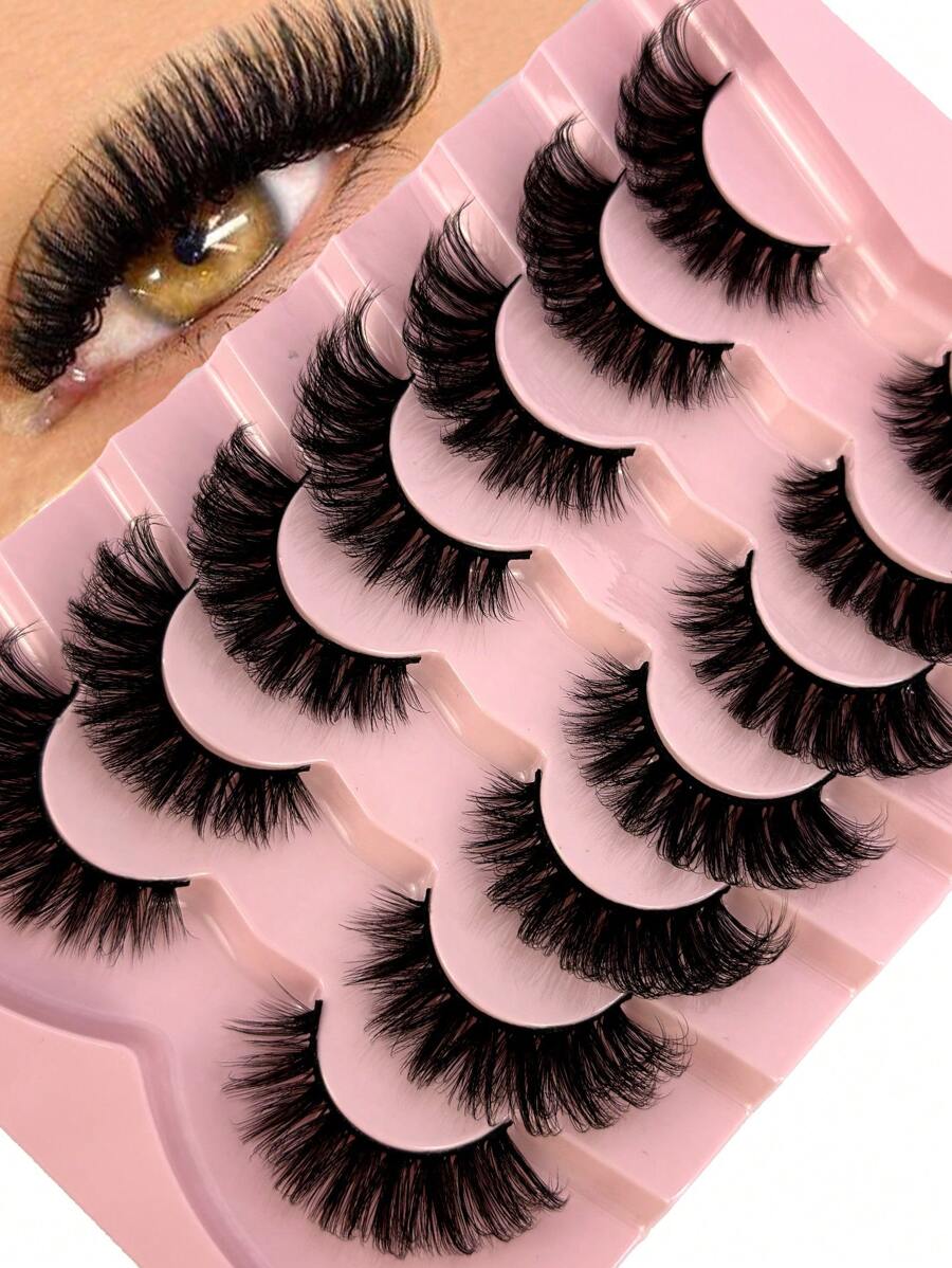HBZGTLAD 7 Pairs Faux Mink Lashes Multipack Mink Lashes Fluffy False Eyelashes 22mm Full Wispy Lashes 8D Volume Curly Fake Eyelashes - Black - View 1