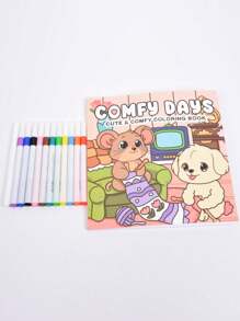 1pc Coco Coloring Book Featuring Super Cute Animal Characters In Cozy Hygge Moments For Relaxation Children's Gifts, Cute Cartoon Coloring Books Wyo Colouring Book,Mother's Day,Mom's Gift,Back To School,School Supplies