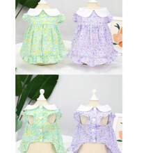 1 Piece Summer Lightweight Comfortable Cute Casual Pet Dog/Cat Ditsy Floral Collared Dress, Suitable For Vacation, Dates, Toy Poodle, Bichon Frise, Small-Medium Breeds