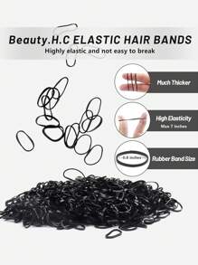 1000pcs Hair Tie Set - Small Elastic Rubber Bands, Topsy Tail Hair Tool, Girls Hair Accessories - Black - View 4