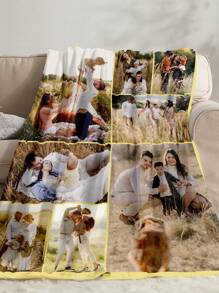 1pc Custom Flannel Photo Blanket For Bed, Multipurpose Living Room Sofa Outdoor Beach Camping Pet, Personalized Family/Pet/Couple Photo Printed Bedding Blanket, Personalized Christmas Gifts, Mother's Day/Father's Day Gift, Family Gift, Birthday Gifts, Gift For Friend, Gift For Her, Gift For Mom/Dad,For Office