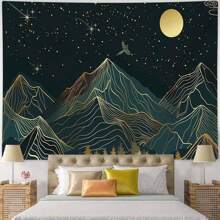 1pc Night Forest & Mountain Print Tapestry, Modern Polyester Square Wall Hanging Decor For Room, Living Room, Bedroom, Home Decoration