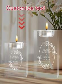 Personalized 3D Text Crystal Candle Holder Personalised Memorial Tea Light Holder Crystal Glass Remembrance Gift,Love Lives Here Crystal Tealight Candle Holder,Personalized Couple Gifts, Engagement Gift,Personalized Pillar Candle Holder