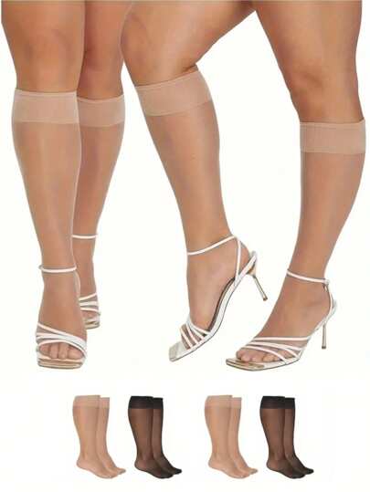 10 Pairs/3 Pairs Skin-Colored, Black Mid-Calf Socks, Large Size Women Stockings, JK Socks, Calf Socks, Student Versatile Breathable Ins Style, Velvet Summer Sheer Stockings. Sheer Solid Color Summer Versatile Ultra-Thin Skin Color Calf Socks, Mid-Calf Length Stockings, Y2k, Cozy