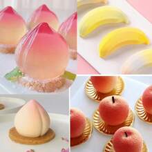 这款硅胶模具适合制作水果慕斯蛋糕，也可用于烘焙法式糕点，例如水果慕斯蛋糕、甜点、巧克力糕点、水果布丁、果冻和冰淇淋。它还可以用来制作圣诞夜、情人节和婚礼等场合的蛋糕装饰。这款模具不粘且易于脱模，形状包括苹果、芒果、香蕉、桃子、椰子、榛子、橄榄、草莓、樱桃、覆盆子、可可、橙子和柠檬。