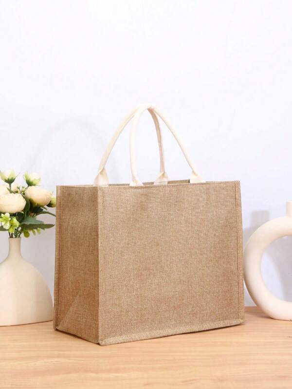 Bolsa tote de palha de férias de cor sólida feminina, grande capacidade, adequada para viagens femininas de primavera/verão e deslocamento diário