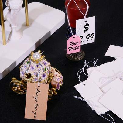 20/50/100个牛皮纸标签，带松紧绳，可用作价格标签、便签标签或礼品标签