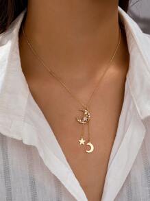 1 pieza Colgante minimalista de estrella y luna para mujer, collar de luna con circonita, joyería
