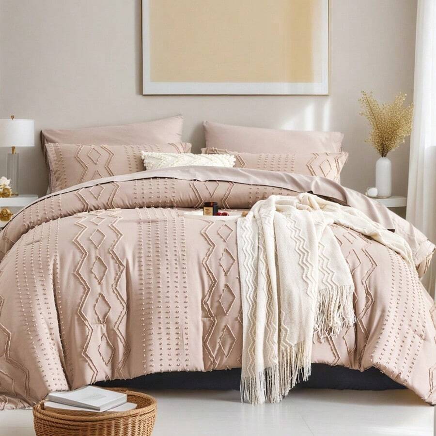 7 Piece(Full / Queen/King) Bed In A Bag Comforter Set, Twin(5 Pieces),Stylish Solid Comforter, Soft Microfiber, Comfortable And Warm, Cloud-Like Soft Bedding Set, Bedroom Decor For Spring/Summer/Autumn/Winter,Ideal Gift - Màu Khaki - Xem 1