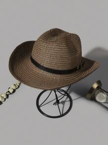 男女通用经典复古透气弧形帽檐草帽，可折叠轻便，适合春夏季