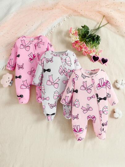 3 peças/Conjunto Macacão de Bebê Recém-Nascido para Engatinhar com Decoração Fofa de Laço