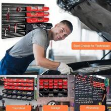 32Pcs Wall Mounted Storage Bins Backboard DIY Stackable Workshop Storage For Tools Hardwares Crafts 64 X 41cm Plastic Bin Panel Rack With Screws For Tool Shed Garage Workshop (Red+Black) - Red+Black - View 6