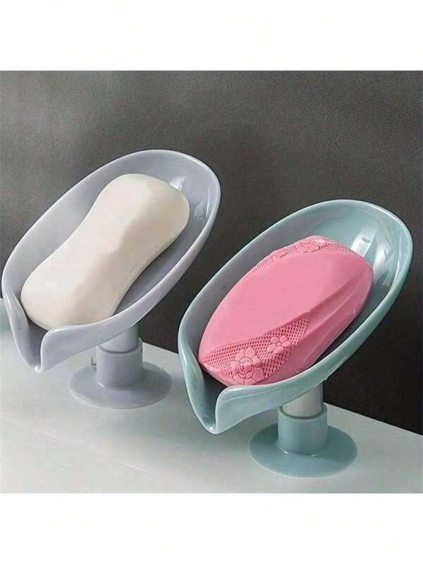 2pcs Leaf Shape Soap Box Drain Soap Holder Bathroom Accessories Suction Cup Soap Dish Tray Soap Dish For Bathroom Soap Container, Back To School