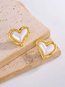 1 对/6 对心形不锈钢镀金环状耳环，简约耳环，奢华夏季配饰