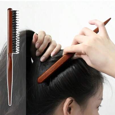 1pc Fluffy Round Hair Brush With Plastic Handle - A Professional Hairdressing Tool Suitable For Scalp Massage Combs Of Normal Hair Types