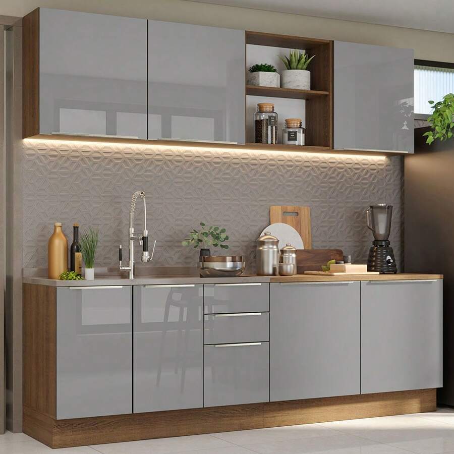 Madesa Gabinete Cocina Integral Completa 240cm Lux Marrón/Gris 05 - Marrón y Gris - Ver 1