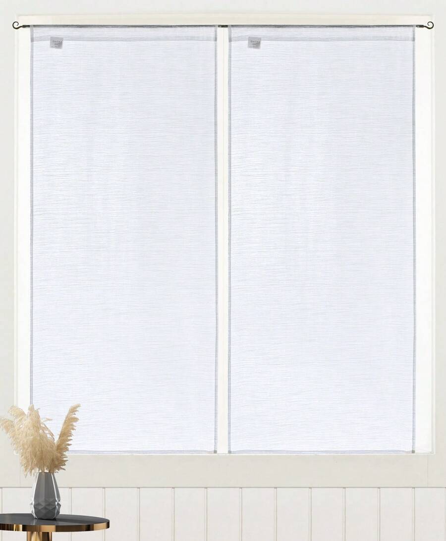 2 Horizontal Textured Sheer Curtains, Rod Loop Squeezed Voile Window Curtains, 70 X 150 Cm / 70 X 240 Cm - 白色 - 查看 1