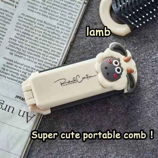 1 peça, pente dobrável compacto portátil com airbag e espelho de maquiagem portátil, pente com almofada de ar, adequado para uso diário e pente de viagem, pente integrado com espelho feminino, grampo de cabelo, acessório de cabelo, adequado para viagens, escola, escritório, dormitório universitário, férias, presente de aniversário, Páscoa, presente diário, padrão esculpido portátil dobrável personalizável e pente de viagem galvanizado com texto, pente compacto para penteado feminino