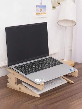 1pc Solid Wood Laptop Stand, Vertical Stand, Elevated Stand, Heat Dissipation Base, Cervical Spine Desktop Computer