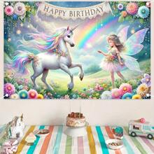 2 pièces 1 Bannière de décoration pour fête d'anniversaire de princesse magique, toile de fond photo de licorne, décoration de la maison, fournitures de fête, décoration de bannière d'anniversaire, accessoires de photomaton, décorations de table de gâteau