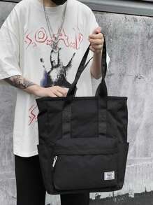 休闲男士多功能大容量手提包，用途广泛，可手提/单肩背，适合大学生、学生、教师等作为书包、购物袋、返校用品包、带拉链的托特包、书包、教师包、大容量托特包、旅行必备大容量包、旅行包、笔记本电脑包、沙滩周末包、书包、大学沙滩包、笔记本电脑包 - 黑色 - 查看 10