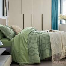 7 Piece(Full / Queen/King) Bed In A Bag Comforter Set, Twin(5 Pieces),Stylish Solid Comforter, Soft Microfiber, Comfortable And Warm, Cloud-Like Soft Bedding Set, Bedroom Decor For Spring/Summer/Autumn/Winter,Ideal Gift - 綠色 - 查看 3