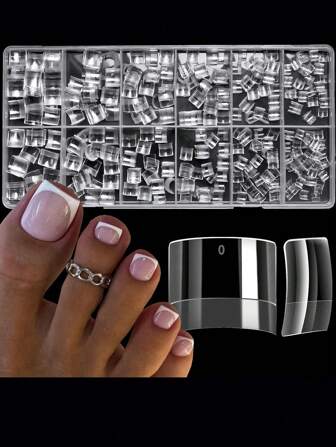 600 st Soft Gel X Toe Nail Tips Korta falska tånagelspetsar Fyrkantiga falska tåspetsar för tår Tryck på tånaglar 12 storlekar Franska konstgjorda tåspetsar Akrylnaglar