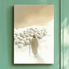 1pc Framed Canvas Wall Art Poster Abstract A Man With A Stick In Front Of A Herd Of Sheep Wall Art For Living Room Bedroom Bathroom Kitchen Apartment Hotel, Artful Home Decoration - Framed, Vertical - Framed Canvas - View 2
