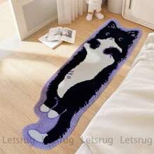 Cute Cat Tufted Rug, 20"X60", Non-Slip Soft Polyester, Animal Pattern, Ideal For Bedrooms & Living Rooms, Fun Cat Design - Grey - View 3