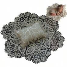 Newborn Baby Photography Props Crochet Baby Wrap Mat With Lace And Posing Pillow Sets Baby Photoshoot Accessories Baby Shower Easter Gift Things For Girls/Boys