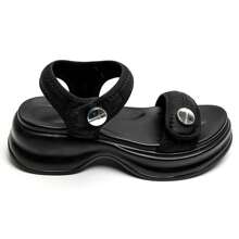 Oversized Platform Sandals With Adjustable Strap - Black - View 5