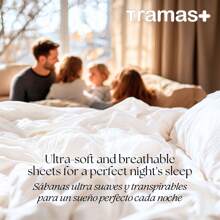 TRAMAS+ 100% 純棉床單套件，包括床單、床單和枕頭套，柔軟透氣的床上用品，透過 OEKO-TEX STANDARD 100 認證 - ✅ 24/72 小時送貨到西班牙（大陸） - 白色 - 查看 5