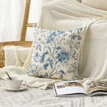 Set Of 2/1 Pc Chinoiserie Flowers Trees Blue Throw Pillow Cover, 18 X 18 Inch Floral Cushion Case Indoor Outdoor Decoration For Sofa Couch Farmhouse