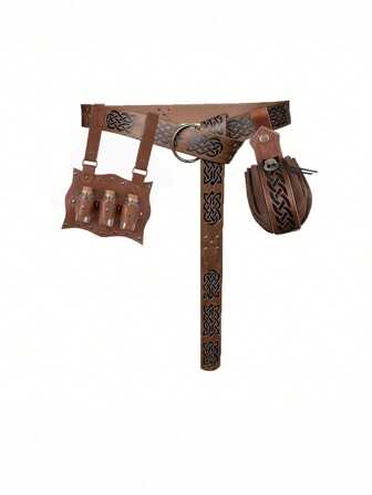 3pcs/Set Retro Medieval Viking Belt Kit With PU Leather Belt, Potion Bottle Holder, And Cork Belt Pouch Accessory Set For Renaissance Faire Cosplay