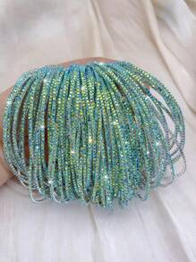 1pc Rhinestone Anklet, Ultra Thin Glittering Elastic Leg Chain, Elegant For Beach Parties & Events - S-green AB*1PC - View 3