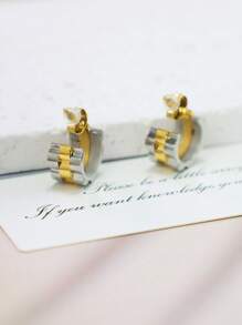 1 Pair Stainless Steel 2-Tone Stud Earrings, Couples Stylish Personalized Earrings