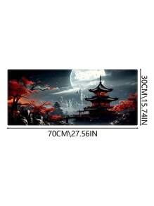 Japanse Wind Tafelmat Volle Maan Tafelmat Zwart En Rood Muismat Game Muismat Uitgebreid Toetsenbord Mat Laptop Muis Toetsenbord Mat Geschikt Voor Bureau Decoratie