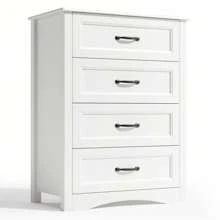 Commode à 4 tiroirs, blanche, chambre à coucher Commode à 4 tiroirs spacieux pour couloir, bureau, chambre à coucher, salon