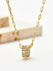 1 件铜镀锆石幸运轮吊坠项链，适合女性日常佩戴和纪念礼物 - 金黃色 - 查看 3