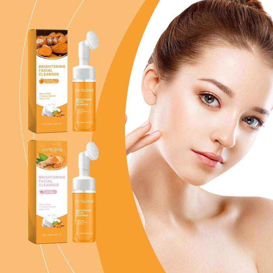 Jaysuing Turmeric Cleansing Mousse Gentle Facial Cleanser Brightening Softening Skincare Cleanser, 100ml*3pcs - 白色 - 查看 1